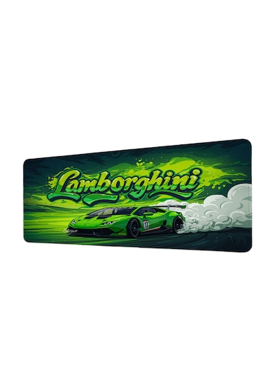 Lamborghini Huracan Yeşil Graffiti 40x90 Cm Oyuncu Mousepad Kaymaz Taban Büyük Boy Mousepad Siyah