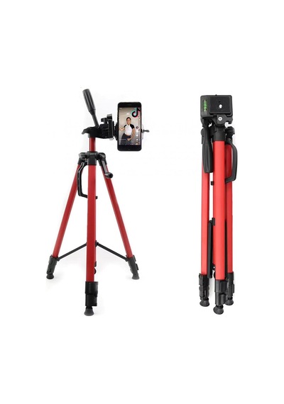 3366 Alüminyum Cep Telefonu İçin Su Terazili Tripod 140 Cm Pro Kırmızı