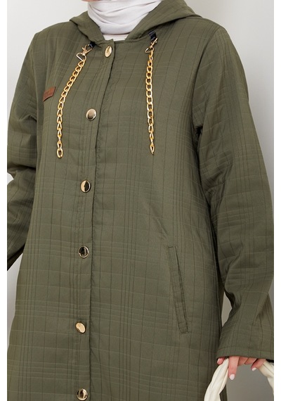 Bestenur Zincir Detay Düğmeli Kapitone Kap 1647 - Haki Haki
