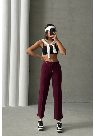 Neşeli Butik Kadın Likralı Modal Kumaş Çımalı Binici Pantolon Nbg064 Bordo