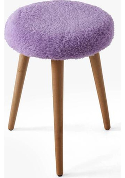 Modern Ahşap Ayaklı Teddy Kumaş Tabure Makyaj Masası & Ayak Dinlendirme Elegant Mor Mor