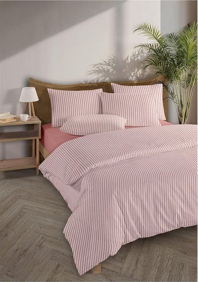 Striped %100 Pamuk Ranforce Yezra Kırmızı Ipliği Boyalı Nevresim Takımı Çift Kişilik - 200x220 Cm,kırmızı Çok Renkli
