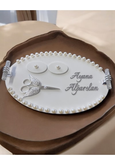 Lustre İncili Söz Nişan Tepsisi Krem