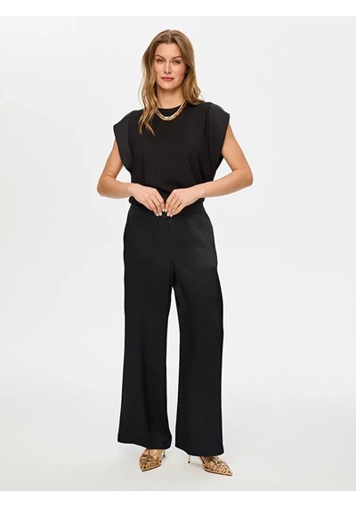 Faik Sönmez Wide Leg Fit Beli Lastikli Rayon Kadın Viskon Pantolon S26pnt004 Siyah