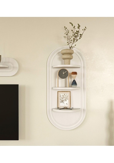 Bohem Dekoratif Duvar Rafı 37x80 3 Raflı Beyaz