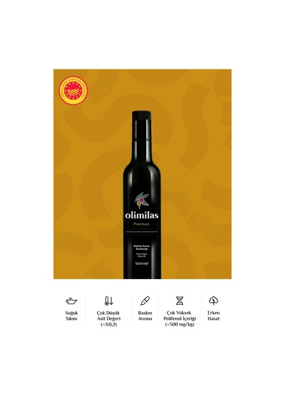 Premium Natürel Sızma Soğuk Sıkım Zeytinyağı 500 ML 0,2 Asit 500 Polifenol Yeni Hasat Milas Yöresi