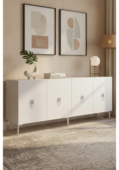 Ka1812bs Salkım Konsol Ve Tv Sehpası Beyaz-sılver 180cm Beyaz - Gümüş