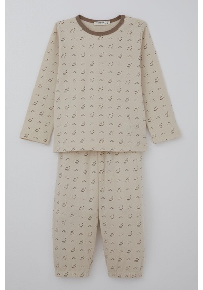 Breeze Erkek Bebek Pijama Takımı Desenli Beli Lastikli 9 Ay-3 Yaş, Bej Bej