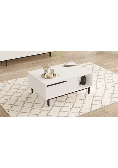 Bohem Orta Sehpa 60x90cm Metal Ayaklı Kapaklı Beyaz Boh2-w Beyaz
