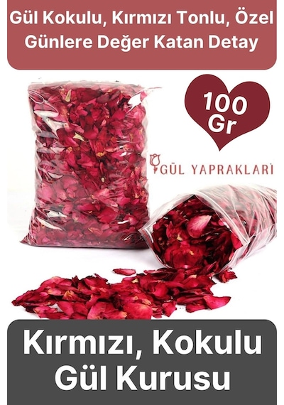 Özel Tasarım Sevgili Dekoratif Hediye Süs Dekor Romantik Kokulu Kırmızı Gül Kurusu Yaprağı 100 Gr Çok Renkli