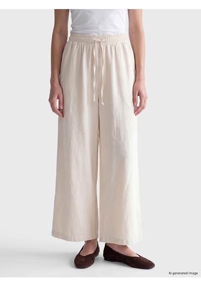 Lcw Modest Bej Beli Lastikli Kadın Geniş Paça Pantolon