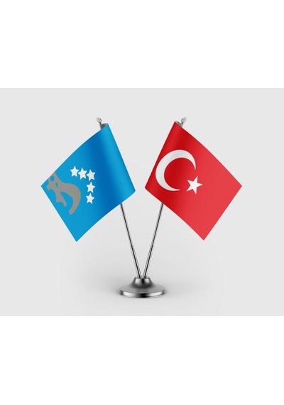 Hazar İmparatorluğu Ve Türkiye Bayrağı İkili Saten Masa Bayrağı Takımı Diğer