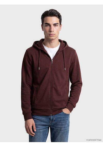Lcwaıkıkı Classic Bordo Kapüşonlu Erkek Fermuarlı Sweatshirt