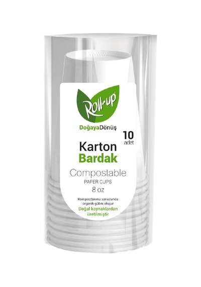 Roll-up Doğaya Dönüş Karton Bardak 10'lu - 6 Adet Tarı Beyaz