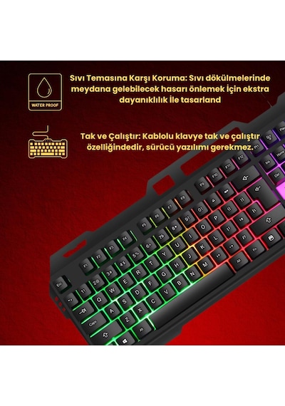 Coofbe Metal Rgb Işıklı Kablolu Q Gaming Oyuncu Klavyesi Mekanik Klavye Su Geçirmez Toza Dayanıklı