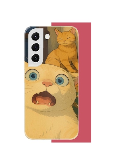 Samsung Galaxy S22 Uyumlu Şaşkın Kedi Baskılı Silikon Kılıf Renkli