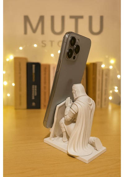 Ortaçağ Şovalyesi Telefon Tutucu Standı Beyaz