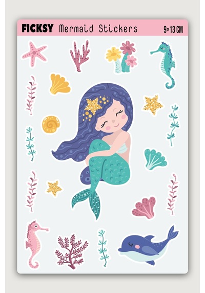 Sevimli Deniz Kızı Sticker Seti - 21 Adet Etiket Çıkartma Diğer