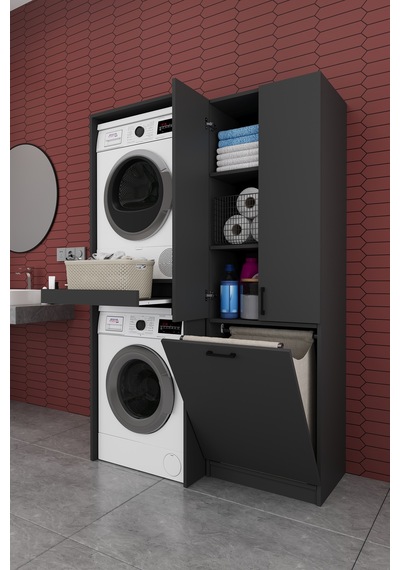 Çamaşır Makinesi Banyo Dolabı Takımı Sepetli %100 Mdf Çekmeceli Çok Amaçlı Kurutma Dolabı Bt01 Antrasit Çamaşır Makinesi Banyo Dolabı Takımı Sepetli %100 Mdf Çekmeceli Çok Amaçlı Kurutma Dolabı Bt01 Antrasit