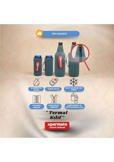 Xpermate Termal İçecek Kılıfı Sıcak & Soğuk Tutan Şişe Bira Termal Kılıf 0,5l Gri
