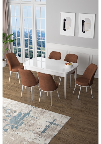 Canisa Zen Serisi 80x132 Mdf Açılabilir Beyaz Masa Takımı Ve 6 Kiremit Sandalye Masa Beyaz Sandalyeler Kiremit Canisa Zen Serisi 80x132 Mdf Açılabilir Beyaz Masa Takımı Ve 6 Kiremit Sandalye Masa Beyaz Sandalyeler Kiremit