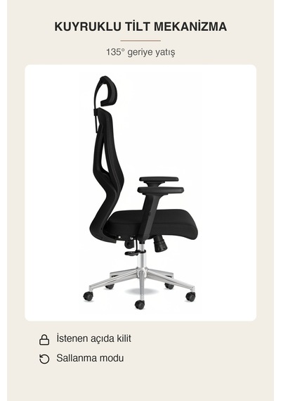 Upstyle Meltem Başlıklı Kumaş Ergonomik Çalışma Koltuğu Siyah 66 125 65 Cm