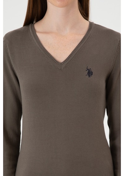U.S. Polo Assn. Kadın Vizon V Yaka Basic Kazak 50313590-VR052