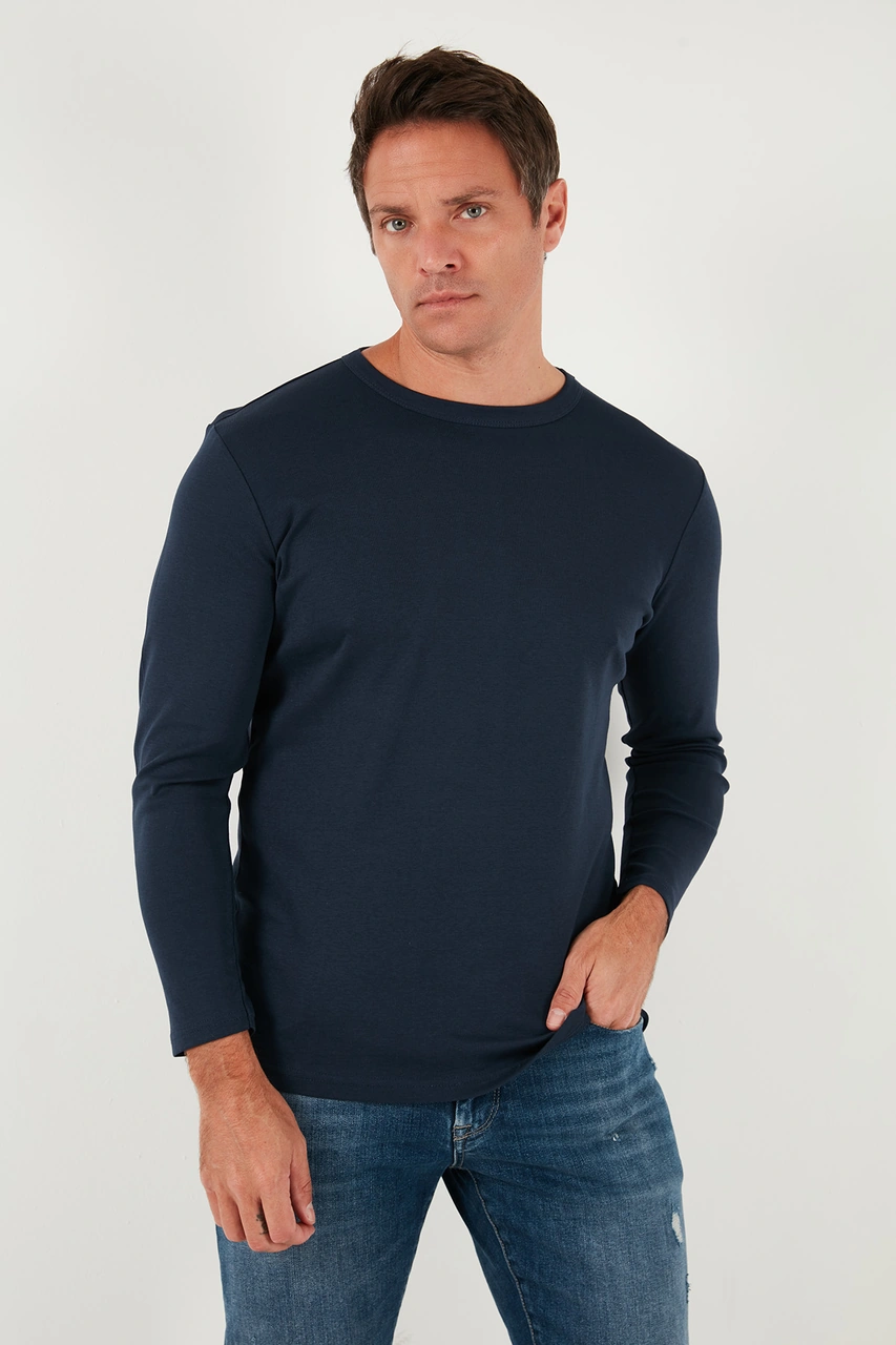 Buratti Pamuklu Slim Fit Bisiklet Yaka Basic Erkek Sweat 59050741 Indigo