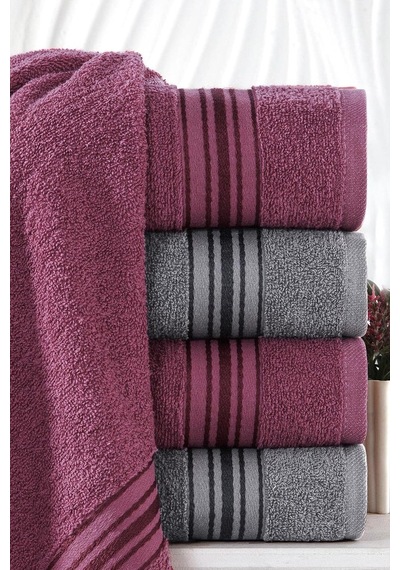 Molly Çift Renk Banyo Havlusu, 4'lü Paket 2 Parça 70x135 ,2 Parça 50x85 Yumuşak Ve Emici, Kaliteli Günlük Kullanıma Uygun %100 Pamuk Havlu Mürdüm-gri Gri-mürdüm