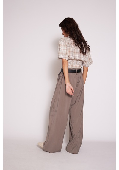 Kemerli Pilili Pantolon Vizon