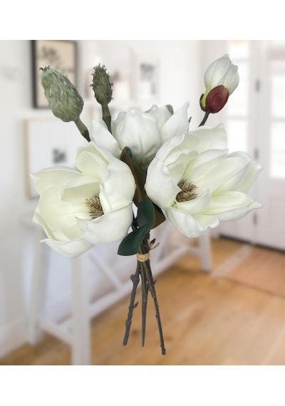 Yapay Çiçek Lüx Manolya Gerçek Dokulu Letex Eva Magnolia Gelin Çiçeği 40cm Beyaz