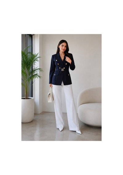 Gül&can Butik Kadın Lacivert Kemer Detaylı Blazer Ceket Lacivert