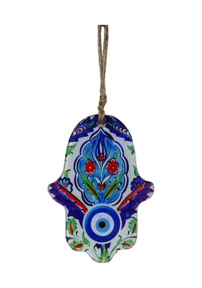 Dekoratif Cam Fatma Ana Eli Çini Ve Çiçek Motifli Duvar Süsü 10x15 Cm
