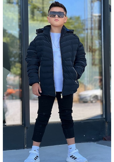 Pina Kids Erkek Çocuk Çıkarılabilir Kapüşonlu Sık Dikişli Nova Kumaş Kışlık Şişme Mont Km4016 Lacivert