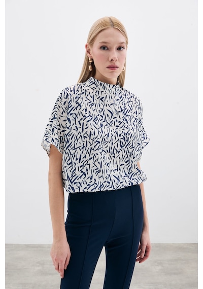 Sateen Yarasa Kol Desenli Bluz - Lacivert-135741 Lacivert