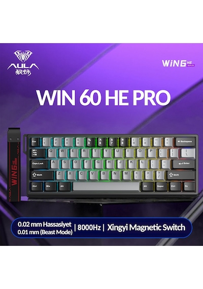 Aula Win60 He Pro Manyetik Klavye Rapid Trigger Xingyi Switch 8000hz Rgb Tkl Hot Swap Oyuncu Klavyesi Gri