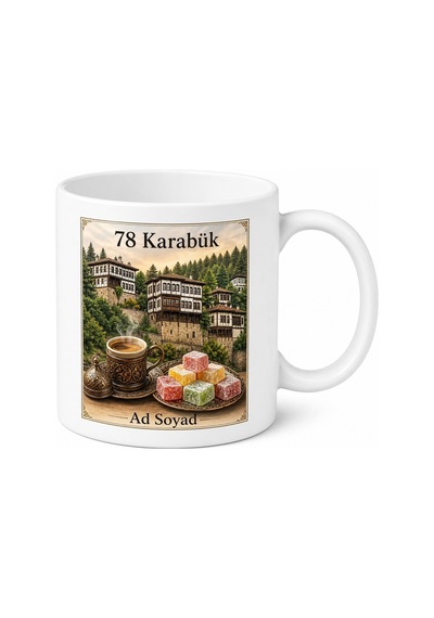 Karabük Plakalı Safranbolu Evleri Lokum Kahve Keyfi Orman Kupası Hediye Bardak Beyaz / Çok Renkli