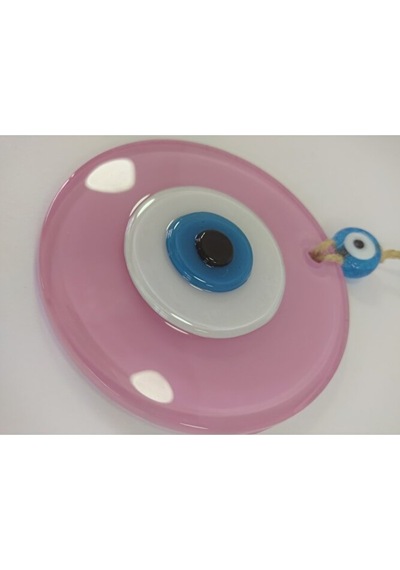 Opak Toz Pembe Nazar Boncuğu 10 Cm El Yapımı Cam Duvar Dekoru Hed