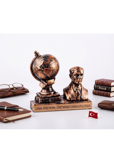Atatürk Büstü Ve Küre Dekoratif Masaüstü Seti - Canım Öğretmenim Hediyelik Biblo