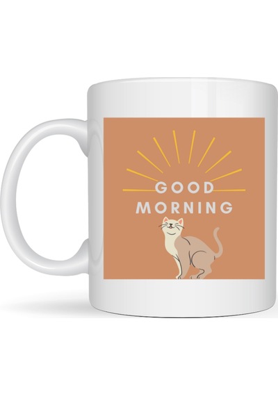 Good Morning Kedi Desenli Porselen Kupa Model 72 Sevimli Kedi Figürlü, Kahve & Çay Kupası, Hediyelik Porselen Bardak Diğer