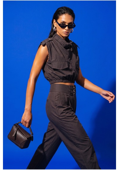 Fashion Cocktail Urban Metal Çift Tokalı Apoletli Büzgülü Bel Crop Dik Yaka Yüksek Bel Ve Kargo Cepli Baharlık Mevsimli Utilitarian Takım kahverengi Fashion Cocktail Urban Metal Çift Tokalı Apoletli Büzgülü Bel Crop Dik Yaka Yüksek Bel Ve Kargo Cepli Baharlık Mevsimli Utilitarian Takım kahverengi