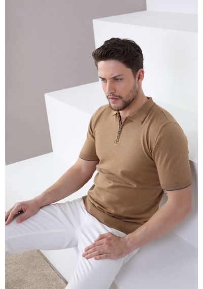 Ferraro Camel Polo Yaka Fermuarlı Erkek Pamuk Triko T-Shirt-Kahverengi (417942840) Kahverengi Ferraro Camel Polo Yaka Fermuarlı Erkek Pamuk Triko T-Shirt-Kahverengi (417942840) Kahverengi