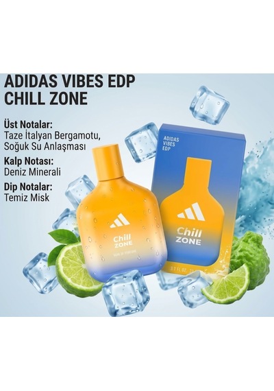 Adidas Vibes Chill Zone Edp 100 Ml Unisex Parfüm İtalyan Bergamotu & Deniz Minerali Notalı Ferah Koku