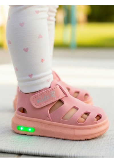 Ellaboni Işıklı Cırt Cırtlı Kız Çocuk Beyaz Yumuşak Ortopedik Taban Spor Sandalet Terlik Pudra Ellaboni Işıklı Cırt Cırtlı Kız Çocuk Beyaz Yumuşak Ortopedik Taban Spor Sandalet Terlik Pudra