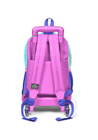 Coral High Kids Turkuaz Pembe Dondurmalı Kedi Desenli Üç Bölmeli Çekçekli Okul Sırt Çantası 23951