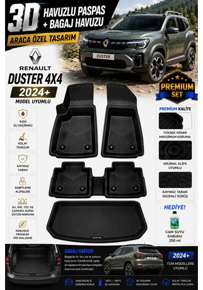 Renault Duster 4x4 2024 Model Uyumlu 3d Araca Özel Havuzlu Paspas+bagaj Havuzu Birebir Uyum