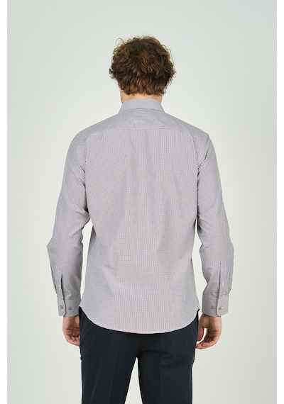 De Leone Erkek Slim Fit Ekoseli Uzun Kollu %100 Pamuk Gömlek 2060 Kahverengi Kahverengi