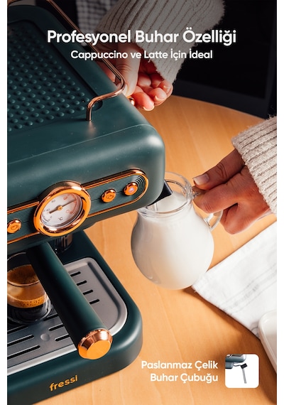 Fressi EM-01 Ristretto Süt Köpürtücülü 20 Bar Basınçlı Espresso Latte Cappuccino Americano Makinesi 1.2 L