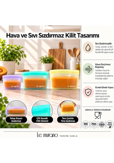 Lush 1500 Ml Platinum Silikon Sızdırmaz Gıda Saklama Torbası Çok Renkli