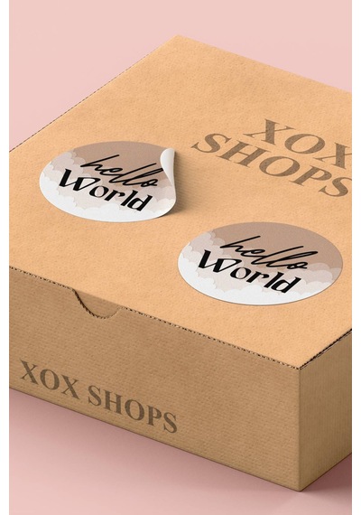 Kahverengi Hello World Kargo Paketleme Sticker 3x3cm St2139 Çok Renkli